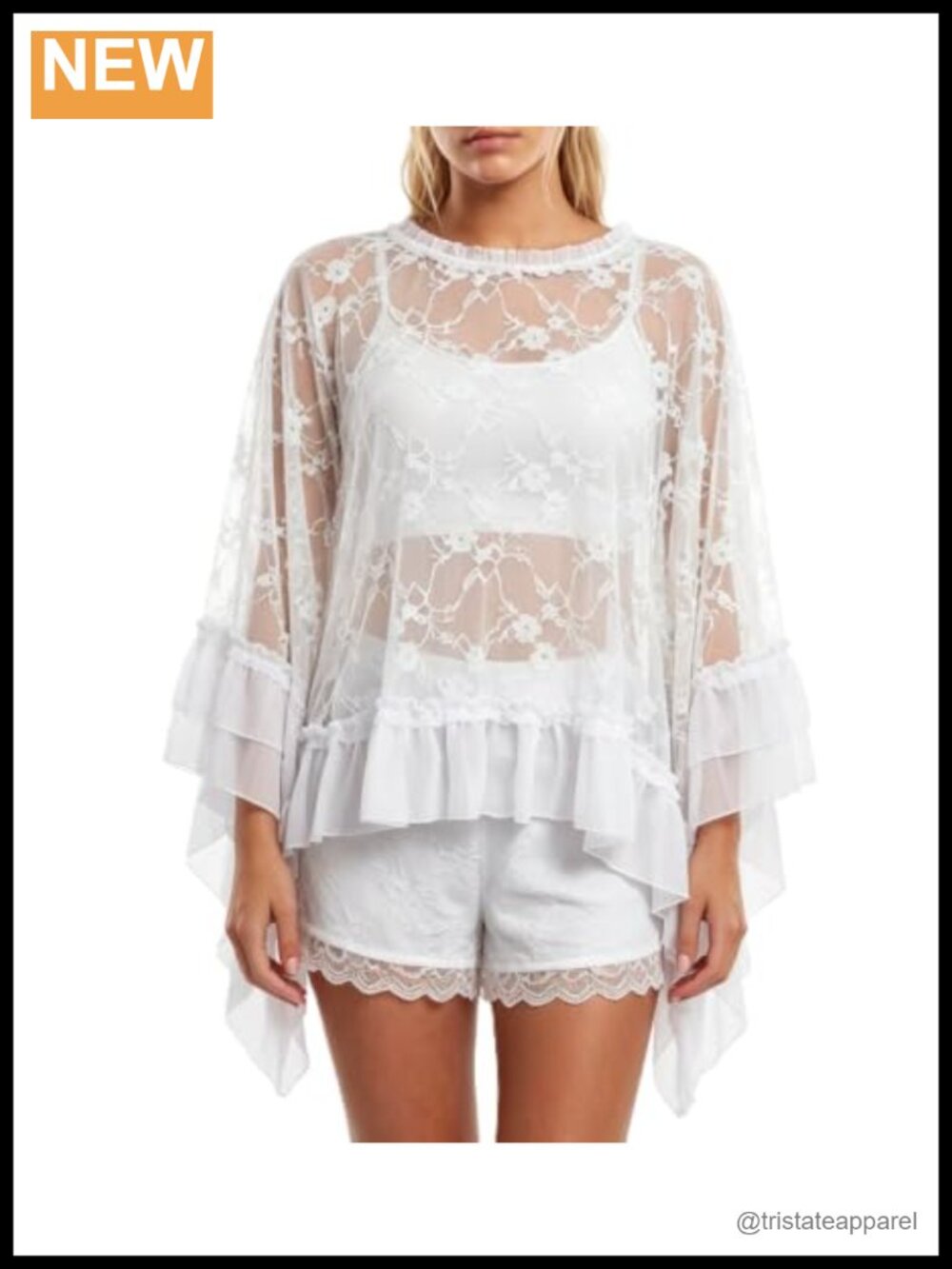 Sheer Lace Blouse Long Sleeve Boho Ruffle Crop Top